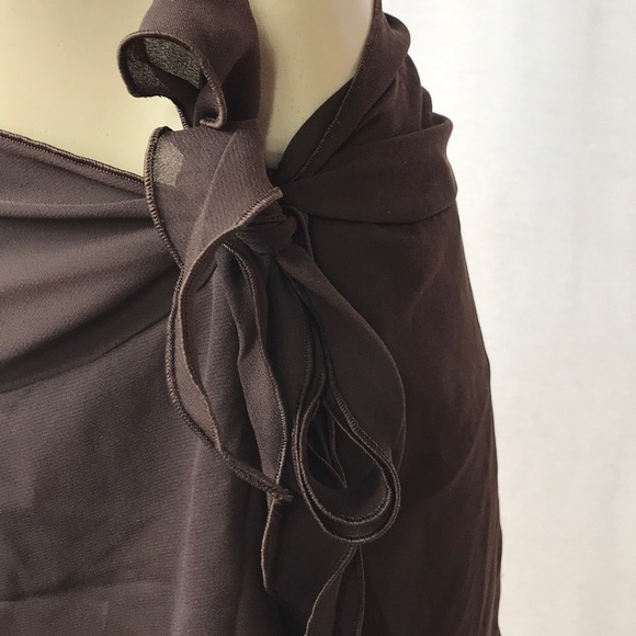 Zuliana Brown Solid Color Sarong With Side Tie With Lettuce Trim. New With Tags - Picture 2 of 3